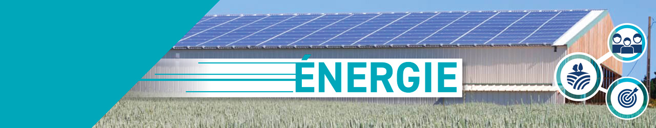 Header de la partie Energie avec un batiment agricole équipé de panneaux photovoltaïques